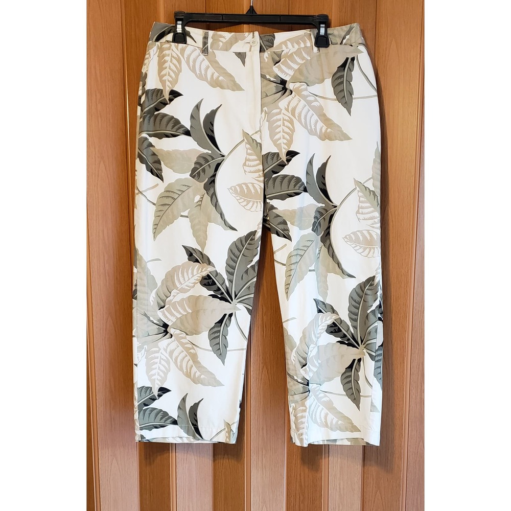 Annex size 12 gray & tan tropical leaves cotton capris pants